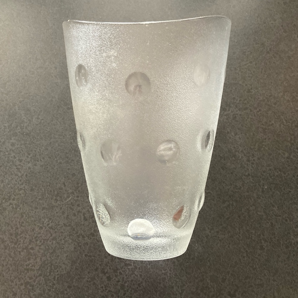Italy 70s design glass vase, frosted with clear glass circles vase Mid Century